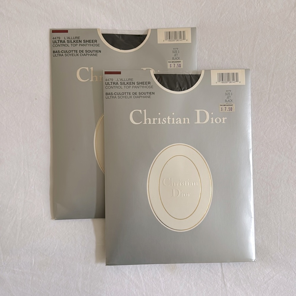 Christian Dior - Ultra Silken Sheer Control Top Pantyhose Set, Size 3 Jet Black